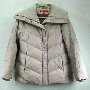 Anne Klein Women’s Quilted Down Jacket Size Small Blush Pockets Knit Cuffs